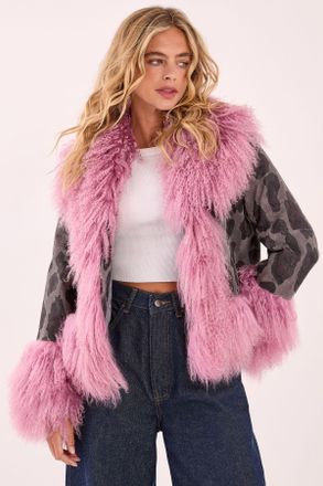 NASTY GAL Womens Premium Shearling Leopard Real Suede Jacket - Charcoal Leather - Size 10 UK