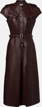 Alexander McQueen Belted leather midi dress
