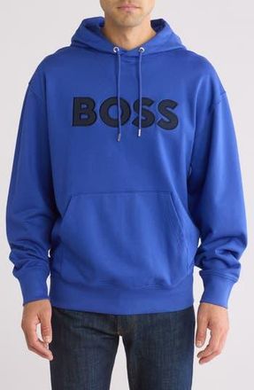 BOSS Sullivan Appliqu&eacute; Oversize Cotton Logo Hoodie in Bright Blue at Nordstrom Rack, Size X-Large