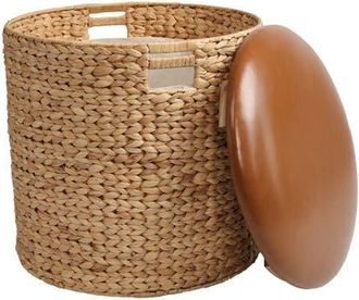 Happimess Josie 18 Modern Coastal Hand-Woven Hyacinth Storage Ottoman with Lid in Natural/brown at Nordstrom