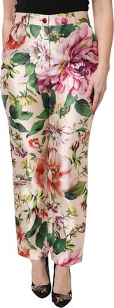 Dolce & Gabbana Womens Floral Print Silk Trousers - Nude - Size EU 38 (Womens)