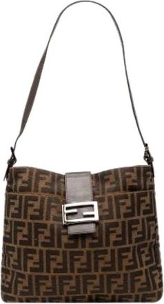 Fendi Pre-owned Shoulder Bags, female, Brown, Size: ONE SIZE Pre-owned Canvas Shoulder Bag