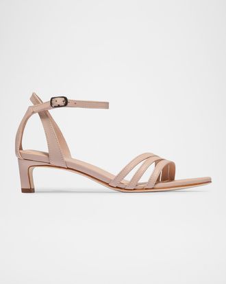 Bernardo 40mm Lima Leather Ankle-Strap Kitten-Heel Sandals