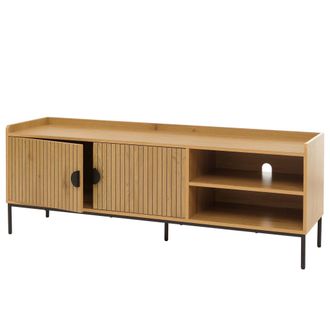 Hhg [nunca Usado] Mueble Para Tv Hhg-706, Mueble Bajo Para Tv, Aparador, Melamina Mdf 56 X 150 X 40 Cm, Natural