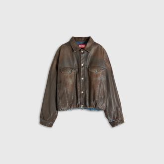 Diesel Trucker jacket in coated denim - Denim Jackets - Unisex - Brown