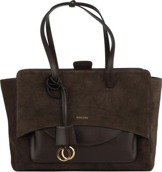 Hidesins Dark Brown Suede And Smooth Leather Flap L Bag