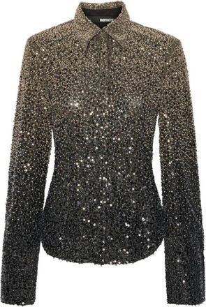 Rotate Beaded Embellishment Long-Sleeve Polo - Dames - Overhemden - Grijs - XS - Leer - Overhemden