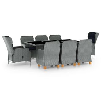 vidaXL Set Comedor Jard&iacute;n 9 Pzas Y Cojines Rat&aacute;n Sint&eacute;tico Gris Claro Vidaxl