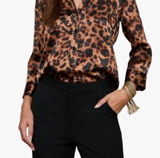 L'agence Dani Silk Blouse In Brown Multi Amur Leopard
