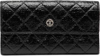 Chanel Black Leather Long Wallet (Bi-Fold) (Pre-Owned)