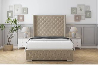 Sloomy Arundel Coniston Bed Frame With 50 Upholstered Wingback Headboard in Cream | Size: King