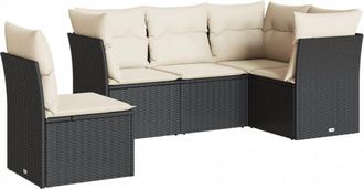 vidaXL Set De Muebles De Jard&iacute;n 5 Pzas Y Cojines Rat&aacute;n Sint&eacute;tico Negro Vidaxl