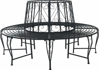 vidaXL Banco De &Aacute;rbol &Oslash; 160 X 89 Cm Acero Negro Redondo Vidaxl