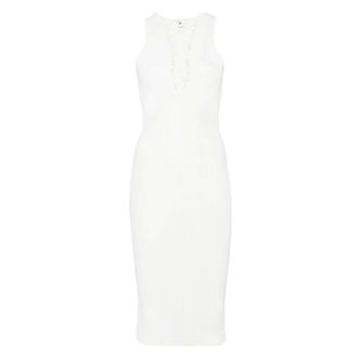 Elisabetta Franchi Midi Dresses, female, Beige, Size: XS Knitted Black Crossed Straps Dress