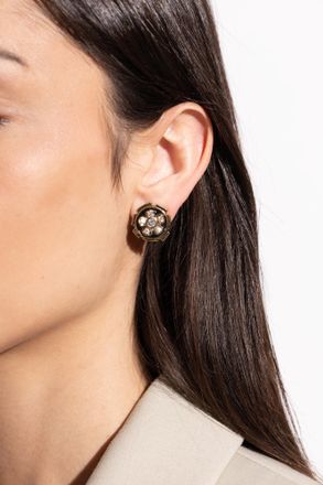 Ferragamo Earrings With Shimmering Crystals, Womens, Black