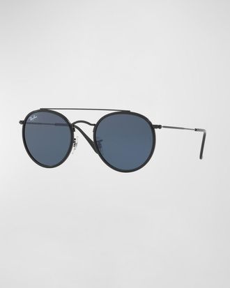 Ray-Ban Monochromatic Round Metal Sunglasses, 51MM