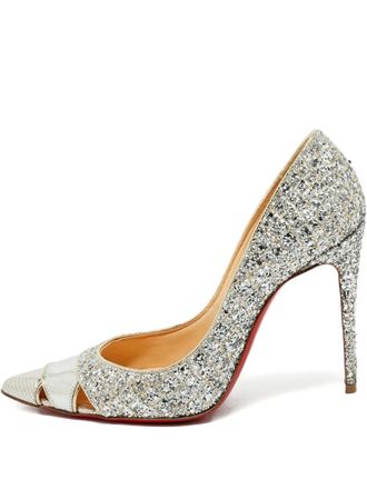 Christian Louboutin glitter-embellished pointed-toe pumps - Silver