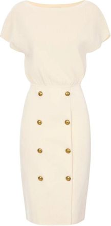 Elisabetta Franchi Gebreide jurk met juweelknopen - Dames - Jurken - Beige - Maat: S Leer