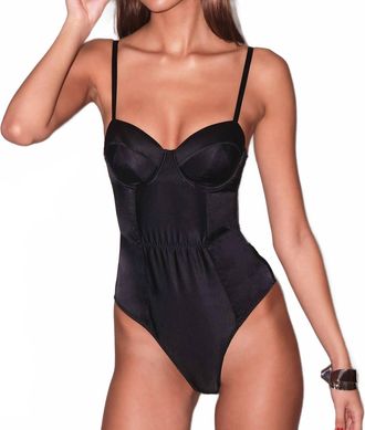 Fleur du Mal Satin Bullet Bodysuit In Black