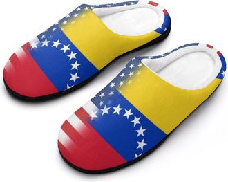 Generic U.S. And Venezuela Flag Womens Cotton Slipper Comfortable Cozy Plush Slippers Anti-Skid Indoor House Closed Toe Shoes