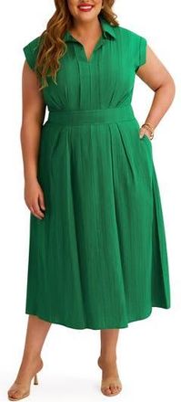 Kensie Pleated Cotton Maxi Dress in Green at Nordstrom Rack, Size 2X