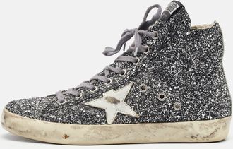 Golden Goose Silver/white Glitter And Leather High Top Francy Sneakers
