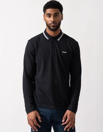 HUGO BOSS Mens BOSS Green Plisy Mens Long Sleeve Polo Shirt - Dark Blue 402 - Navy - Size: 42