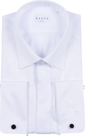Xacus Camicia Collo Italiano Tinta Unita Tela - Heren - Casual Overhemden - Wit - L - Katoen - Overhemden