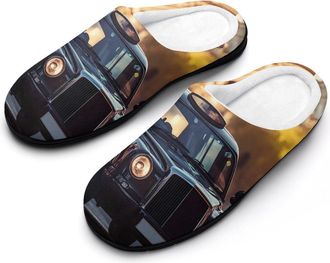 Generic UK London Taxi And English Flag Mens House Slippers Memory Foam Washable Cotton Slip on Home Shoes