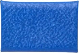 Herm&egrave;s Pre-owned Calvi Card Holder - Dames - Vintage Accessoires - Blauw - ONE Size - Leer - Vintage