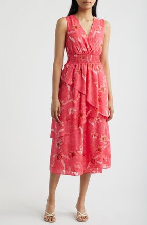 Anne Klein Tiered Asymmetric Midi Dress in Grenadine Multi at Nordstrom, Size X-Large