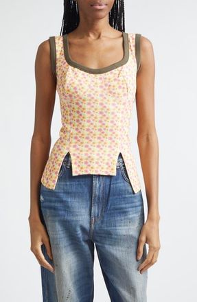 Paolina Russo Floral Rib Jersey Corset Top in Pink/Cream Flower at Nordstrom, Size X-Large