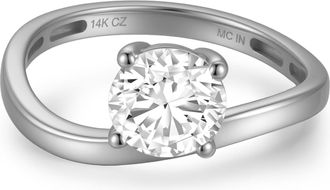 MAX + STONE Solid 10K Gold 3.5 Carat 8MM Round Cut Cubic Zirconia Wavy Band Engagement Ring