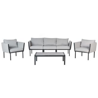 Beliani Conjunto De Jard&iacute;n 5 Plazas Con Sof&aacute; 2 Sillones Acero Gris Claro Skala