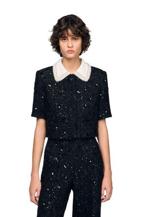 Sandro Removable rhinestone collar jacket in Black at Nordstrom, Size 42 Eu