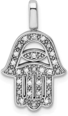 Diamond2Deal Sterling Silver 0.2ct. Black & White Diamond Reverible Hamsa Pendant