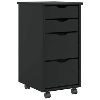 Berkfield Home Rolling Cabinet with Drawers MOSS Black Solid Wood Pine