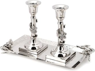 Classic Touch Tray with Two Candlesticks with Jeweled Flower