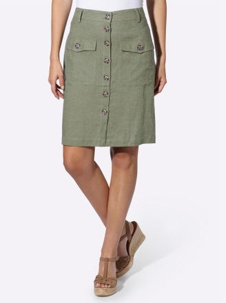 Heine Sommerrock HEINE, Damen, Gr. 34, khaki, 55% Leinen, 45% Viskose, unifarben, knielang, R&ouml;cke Sommerrock