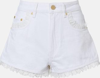 Ganni Lace-trimmed denim shorts