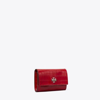 Tory Burch Womens Kira Croc-Embossed Flap Card Case, One Size