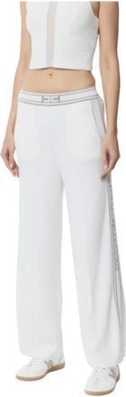 Elisabetta Franchi Wide Trousers, female, White, Size: M Custom Viscose Pants with Logo Detail