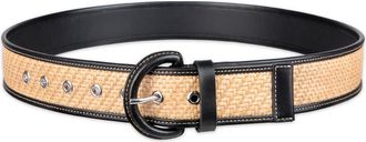 Cole Haan Leather Trim Raffia Belt in Natural/black at Nordstrom, Size X-Large
