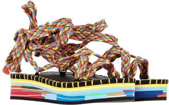 Chlo&eacute; Womens Cotton Tie-Up Lou Sandal (Authentic Pre-Loved)