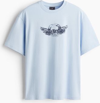 H&M Bedrucktes T-Shirt in Loose Fit - Blue