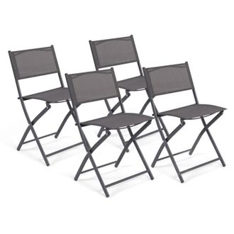 IDMarket Set di 4 sedie da giardino pieghevoli BASTIA in metallo e textilene, grigio antracite