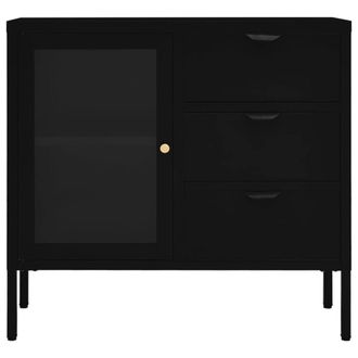 Berkfield Home Sideboard Black 75x35x70 cm Steel & Tempered Glass | Size: 75 x 35 x 70 cm
