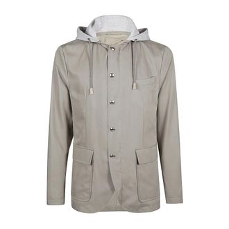 Eleventy Light Jackets, male, Gray, 2XL, Silk Hoodie and Fleece Jacket