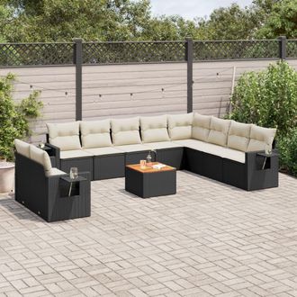 vidaXL Set De Sof&aacute;s De Jard&iacute;n 11 Pzas Y Cojines Rat&aacute;n Sint&eacute;tico Negro Vidaxl