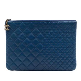 Chanel Pre-owned Vintage Quilted Clutch - Dames - Pre-owned - Blauw - Maat: ONE Size Leer